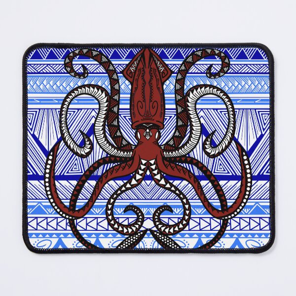 Item preview, Light Blue and Blue Tribal Pattern with Giant Squid designed and sold by Steeb757.