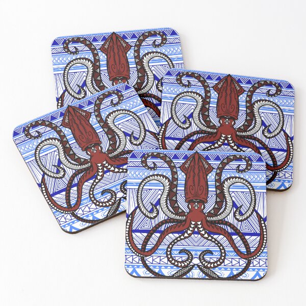 Item preview, Light Blue and Blue Tribal Pattern with Giant Squid designed and sold by Steeb757.