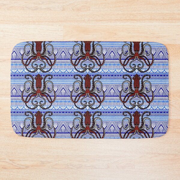 Item preview, Light Blue and Blue Tribal Pattern with Giant Squid designed and sold by Steeb757.