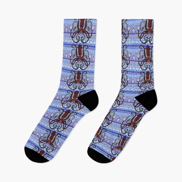 Item preview, Light Blue and Blue Tribal Pattern with Giant Squid designed and sold by Steeb757.