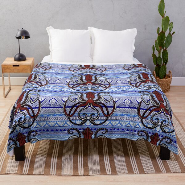 Item preview, Light Blue and Blue Tribal Pattern with Giant Squid designed and sold by Steeb757.