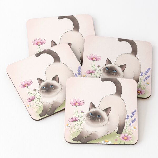 Item preview, Chubby Siamese Cat Standing in Wildflowers with Pastel Pink Background designed and sold by LOVE ART DESIGNS .