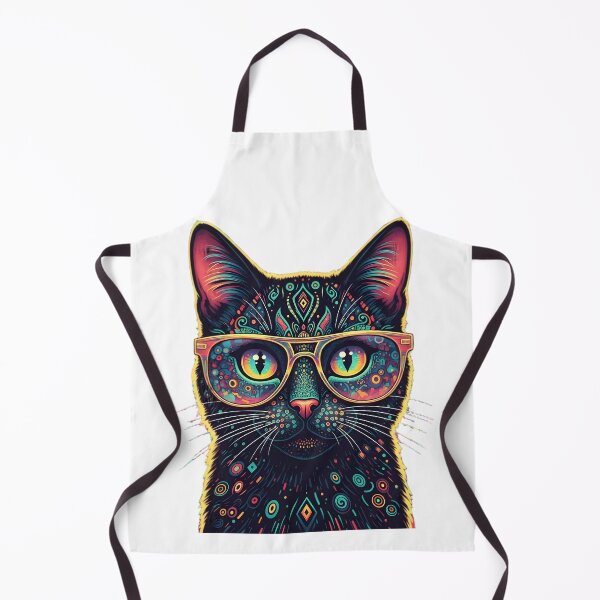 Item preview, psychedelic black cat designed and sold by Cosmic Catnip Art.