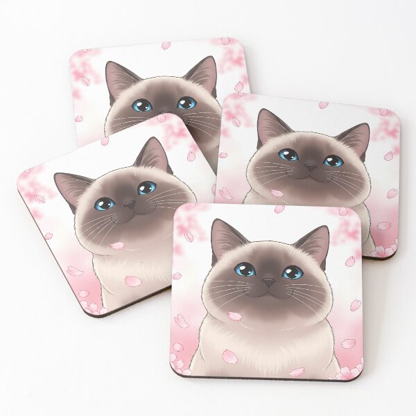 Item preview, Chubby Siamese Cat with Blue Eyes and Cherry Blossom Background designed and sold by LOVE ART DESIGNS .