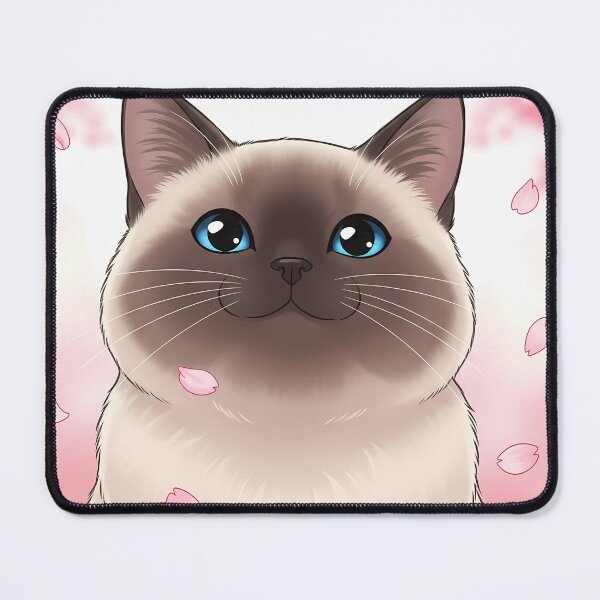 Item preview, Chubby Siamese Cat with Blue Eyes and Cherry Blossom Background designed and sold by LOVE ART DESIGNS .