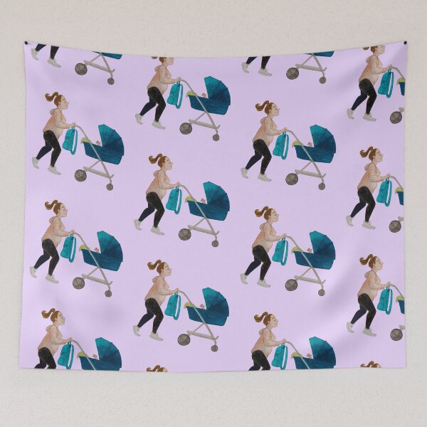 Item preview, Young Mom with Stroller – Modern Motherhood Illustration designed and sold by the little fennec.