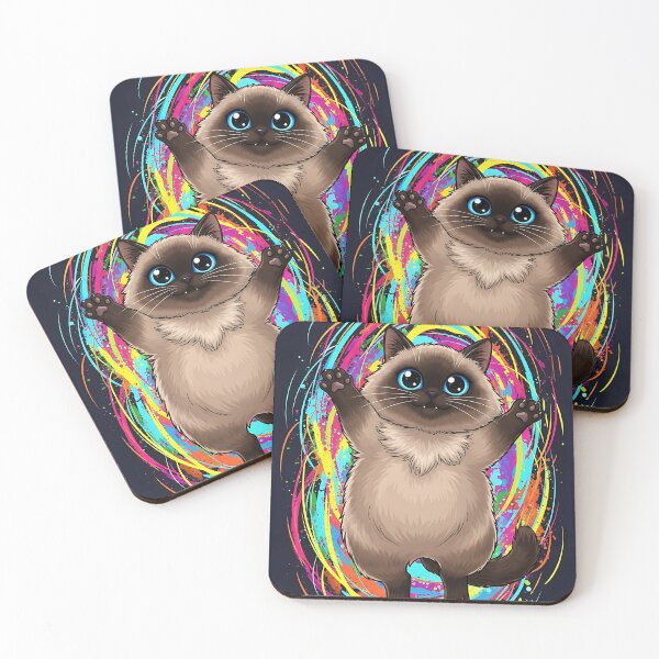 Item preview, Playful Chubby Siamese Cat Jumping in Neon Abstract Splash designed and sold by LOVE ART DESIGNS .