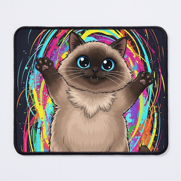 Item preview, Playful Chubby Siamese Cat Jumping in Neon Abstract Splash designed and sold by LOVE ART DESIGNS .
