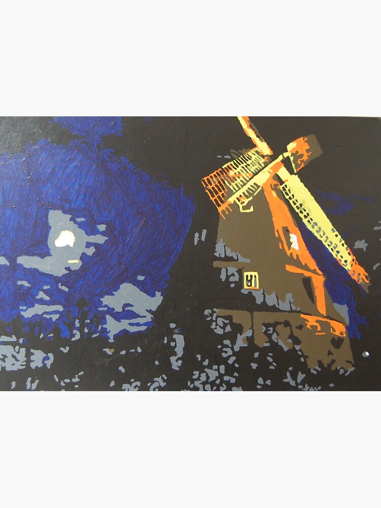Thumbnail 3 of 3, Sticker, A Windmill in the Moonlight designed and sold by artistDanJ.