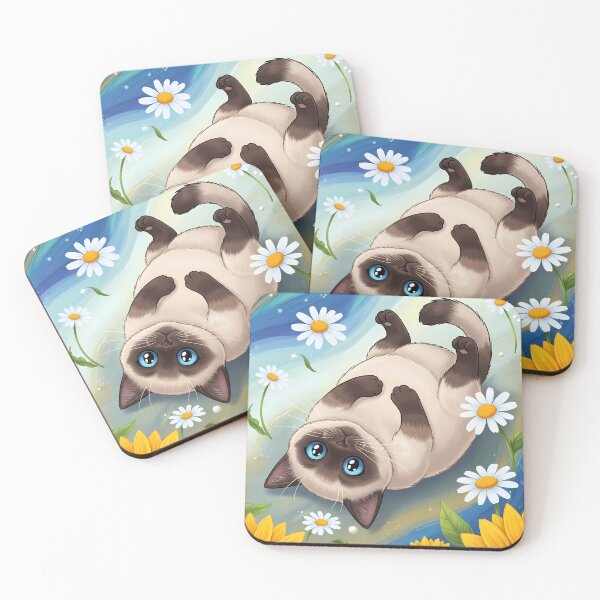 Item preview, Chubby Siamese Cat on Its Back in a Bold Floral Garden designed and sold by LOVE ART DESIGNS .