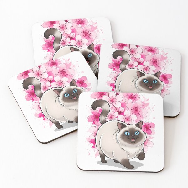 Item preview, Playful Fluffy Siamese Cat with Cherry Blossom Background designed and sold by LOVE ART DESIGNS .