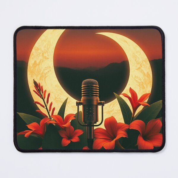 Item preview, Vintage microphone, red flowers and half moon designed and sold by Calès Arte Callejera.
