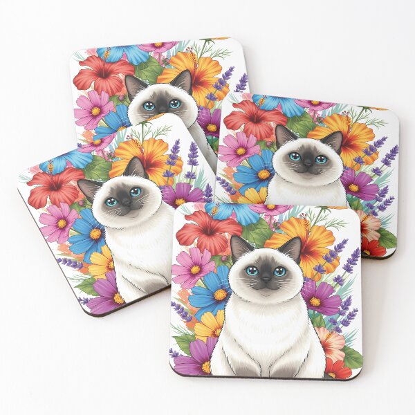 Item preview, Fluffy Siamese Cat with Oversized Painterly Florals designed and sold by LOVE ART DESIGNS .