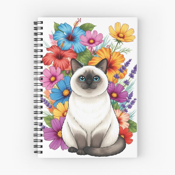 Item preview, Fluffy Siamese Cat with Oversized Painterly Florals designed and sold by LOVE ART DESIGNS .