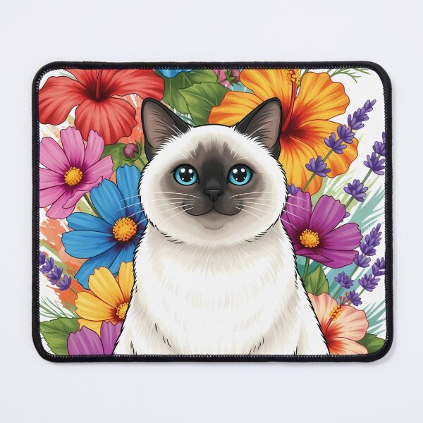 Item preview, Fluffy Siamese Cat with Oversized Painterly Florals designed and sold by LOVE ART DESIGNS .