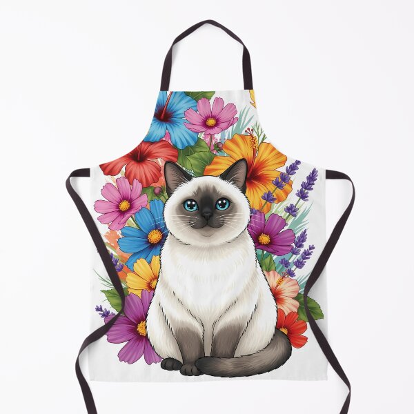 Item preview, Fluffy Siamese Cat with Oversized Painterly Florals designed and sold by LOVE ART DESIGNS .