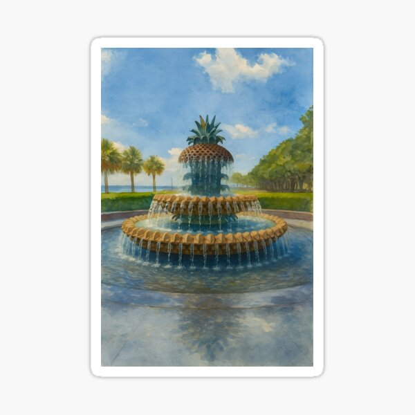 Item preview, Pineapple Fountain Watercolor in Charleston designed and sold by Frog Level Treasures.