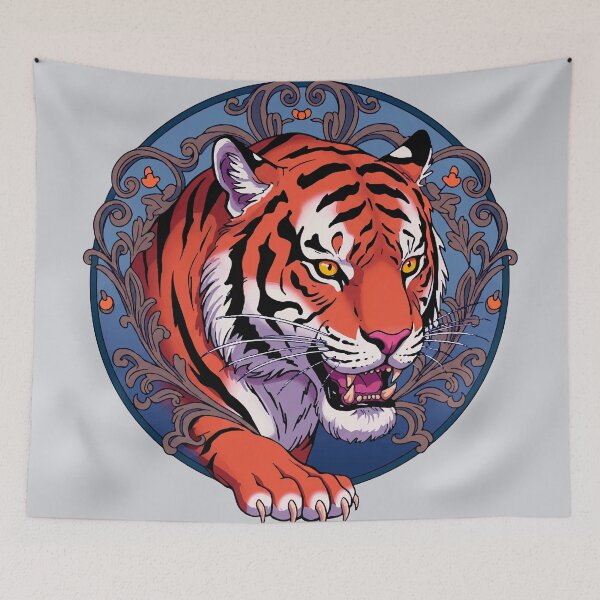 Item preview, Neotraditional Tiger Tattoo Art – Vibrant Ornamental Tiger with Art Nouveau Motifs designed and sold by  Ojo de Lilith.