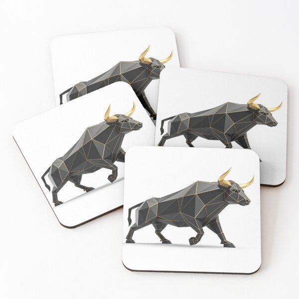Item preview, Stylized Geometric black Bull Sculpture in Abstract Digital Art Form with golden horns, A Polygonal Masterpiece designed and sold by elkuni.