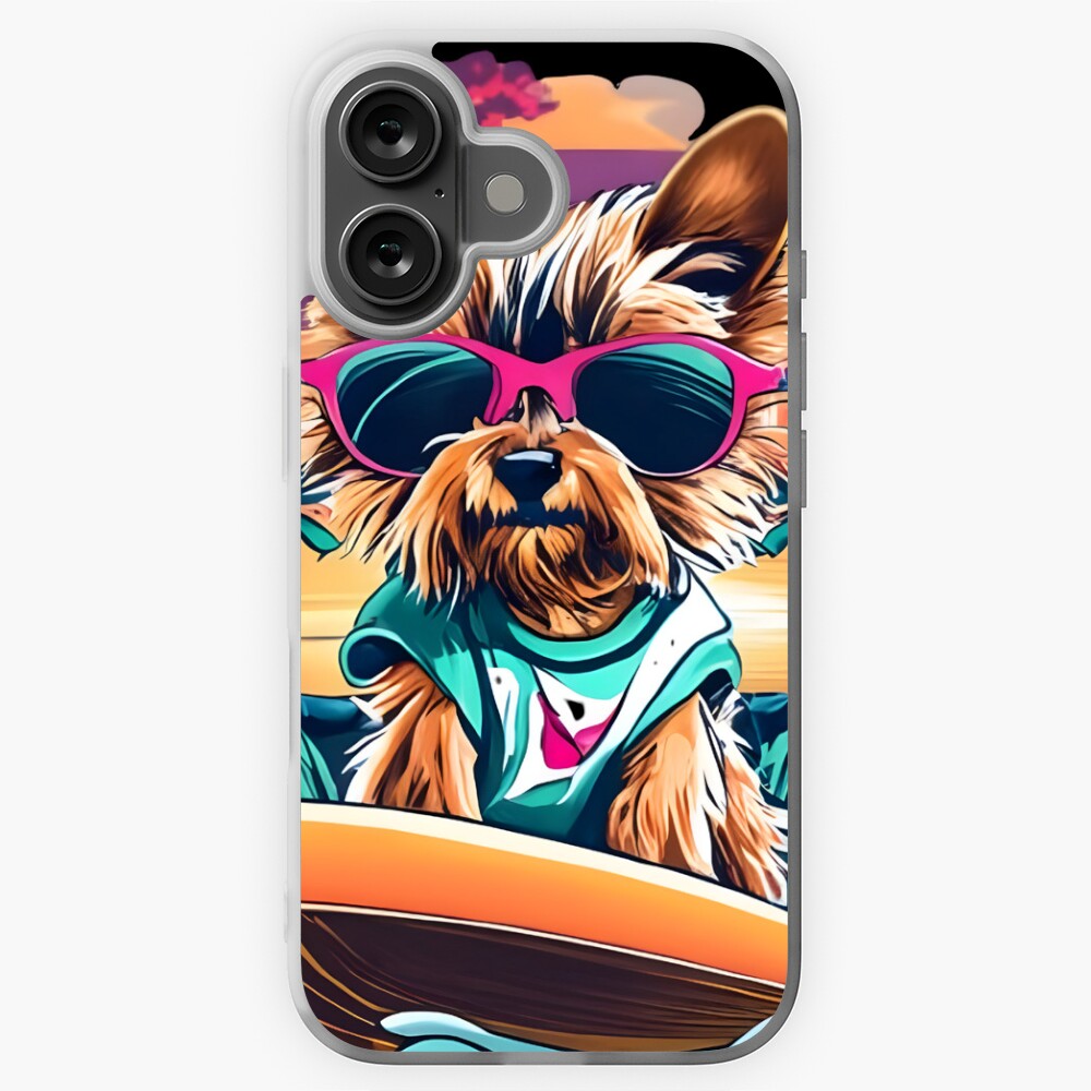  Dog on Surfboard. Pawsome Ride: Vintage Yorkshire Terrier Sticker