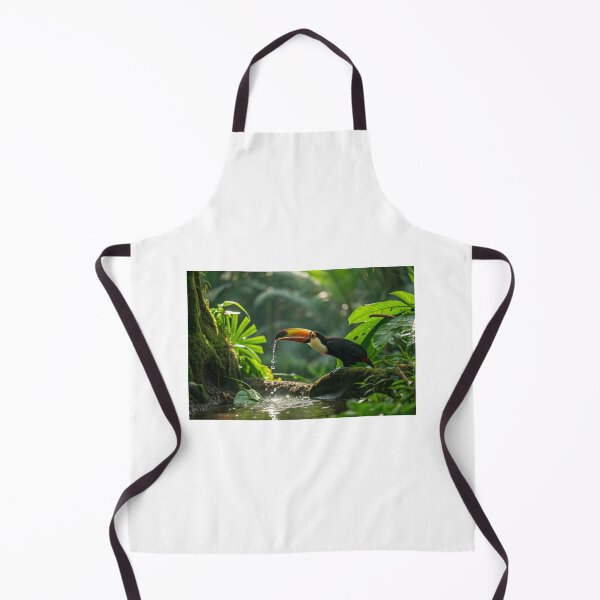 Item preview, Toucan drinking water in lush tropical jungle nature photography vibrant green environment close-up view designed and sold by elkuni.