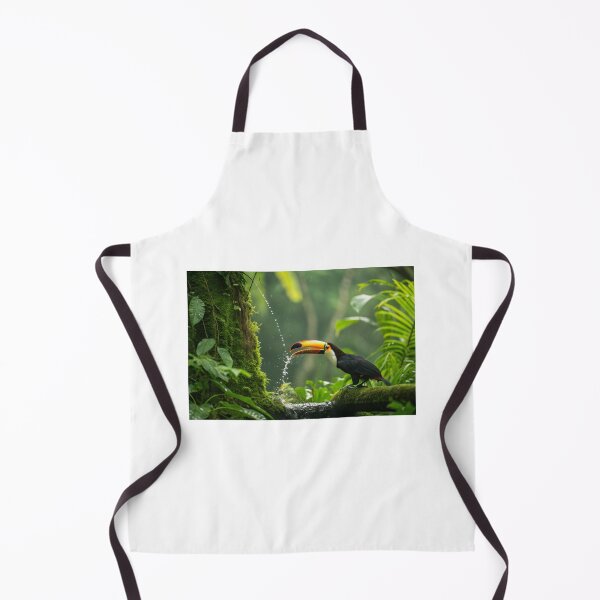 Item preview, Toucan drinking water in lush tropical jungle nature photography vibrant green environment close-up view designed and sold by elkuni.