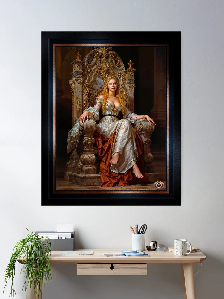 Regal Vision Of Lady Crysilda Lisalis On Throne Chair Captivating AI Concept Art by Xzendor7 Room Decor Poster Art Print