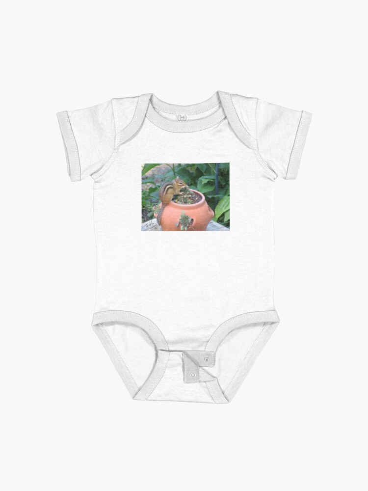 Thumbnail 1 of 2, Baby One-Piece, Digital painting of a chipmunk on a strawberry pot. designed and sold by Krazy-Kartwonz.
