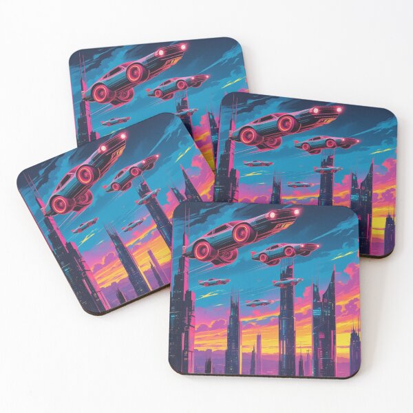 Item preview, Flying Cars Over Neon Cityscape designed and sold by YourCozyPattern.