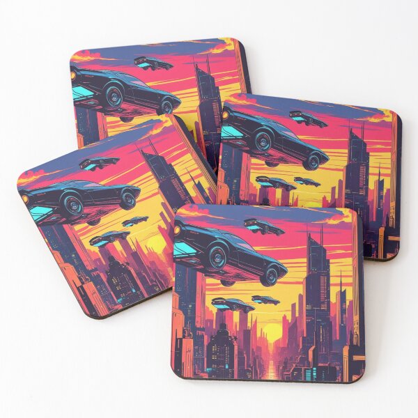 Item preview, Flying Cars Over Neon Cityscape designed and sold by YourCozyPattern.
