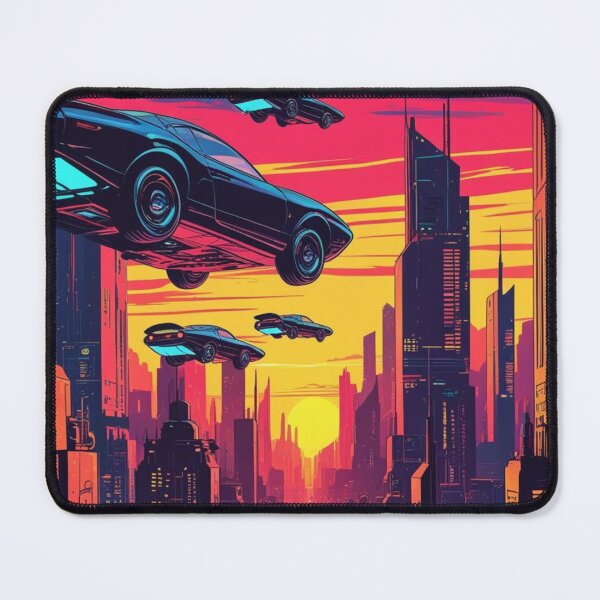 Item preview, Flying Cars Over Neon Cityscape designed and sold by YourCozyPattern.