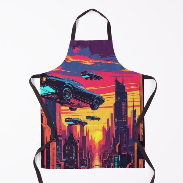 Item preview, Flying Cars Over Neon Cityscape designed and sold by YourCozyPattern.