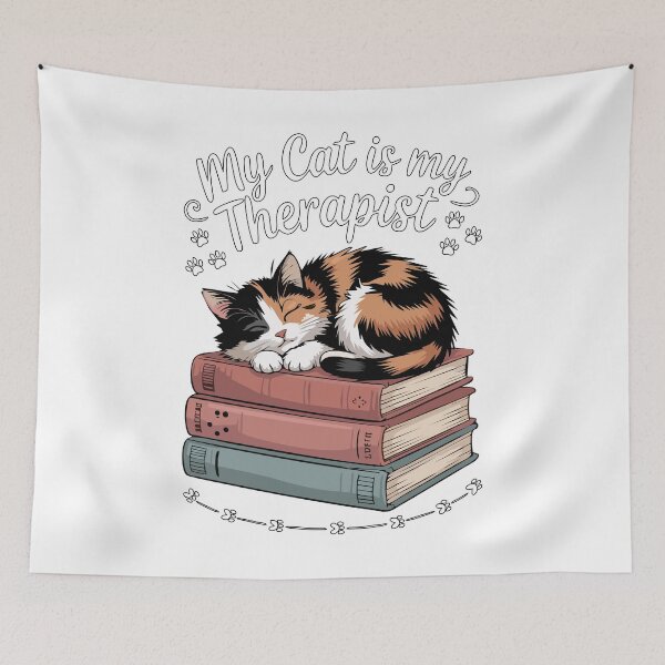 Item preview, My Cat is My Therapy – Design with Cat Sleeping on Books designed and sold by Mahilis.