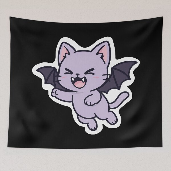 Item preview, Kawaii Vampire Bat Cat – Flying Edition Sticker & Tee designed and sold by Chibi MoonPaws.