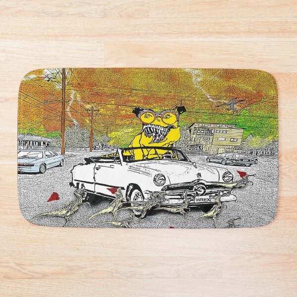 Item preview, Rowdy tyrannosaur drives a convertible through the neighborhood. designed and sold by UncleBunkle.