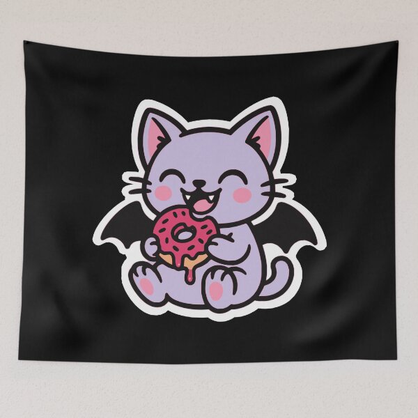 Item preview, Kawaii Vampire Bat Cat with Donut – Sticker & Shirt designed and sold by Chibi MoonPaws.