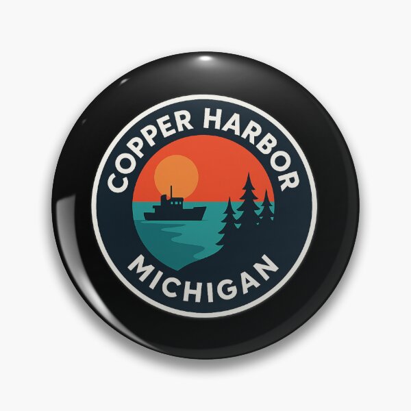 Item preview, Copper Harbor Michigan Retro Sunset Pine Tree Design designed and sold by American Travels.