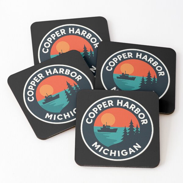 Item preview, Copper Harbor Michigan Retro Sunset Pine Tree Design designed and sold by American Travels.