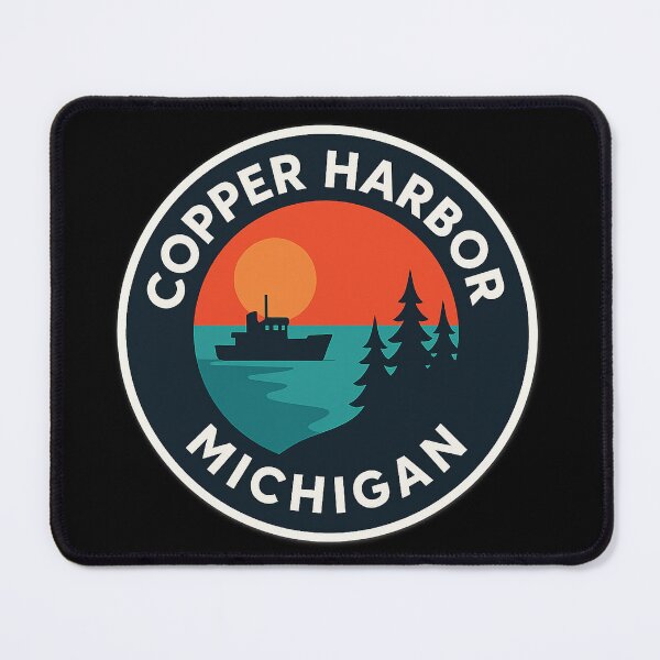 Item preview, Copper Harbor Michigan Retro Sunset Pine Tree Design designed and sold by American Travels.