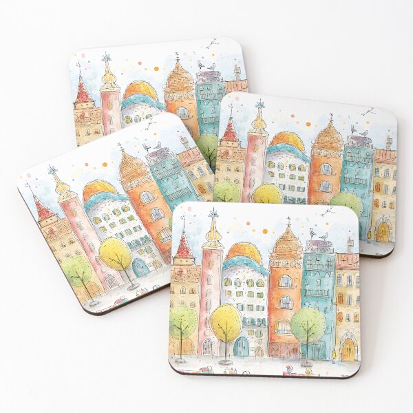Item preview, Travel poster of architectural Scene of Barcelona's Streets designed and sold by Artessie.