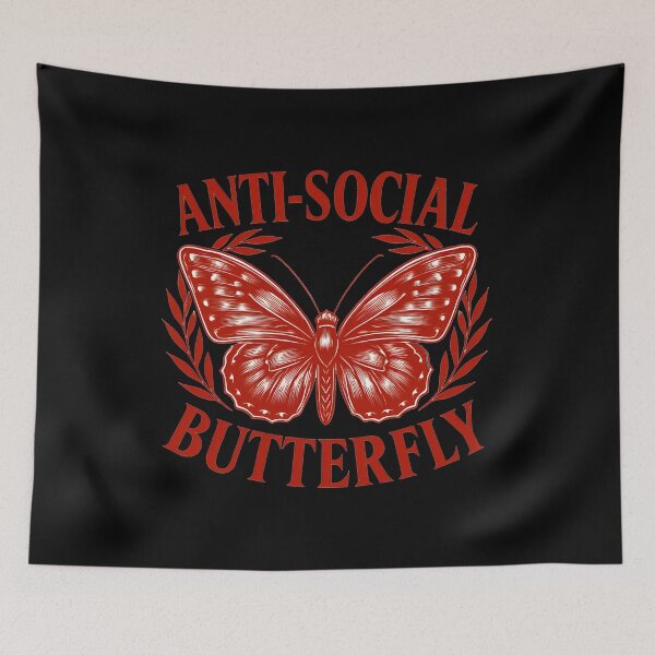 Item preview, Anti-Social Butterfly Gothic Red Vintage Tattoo Style Design designed and sold by ArtadoraDesignz.