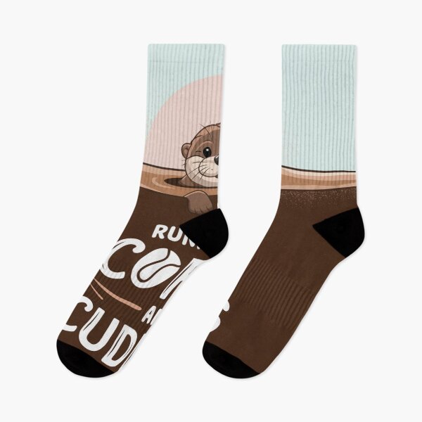Item preview, Running on Coffee and Cuddles - Cute Funny Otter Sticker designed and sold by Arthoughts.