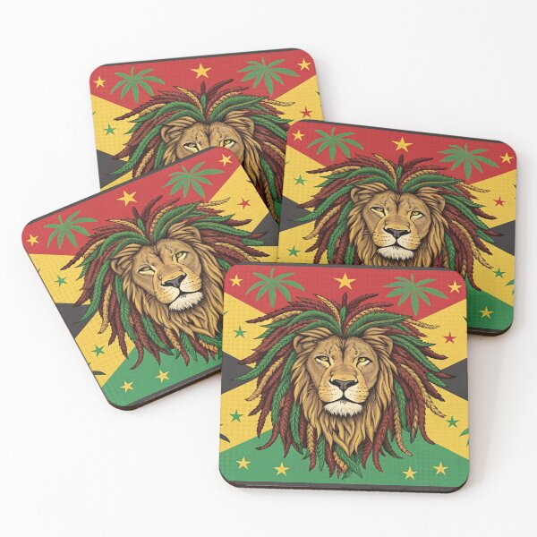 Item preview, Vibrant reggae-inspired wallpaper features a majestic lion's head with dreadlocks, surrounded by colorful Jamaican  designed and sold by elkuni.