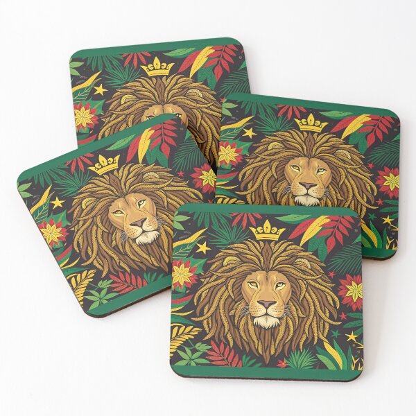 Item preview, Vibrant reggae-inspired wallpaper features a majestic lion's head with dreadlocks, surrounded by colorful Jamaican  designed and sold by elkuni.