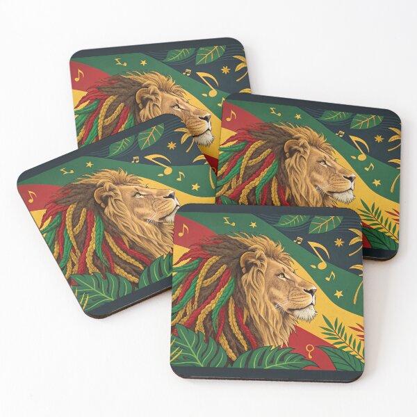 Item preview, Vibrant reggae-inspired wallpaper features a majestic lion's head with dreadlocks, surrounded by colorful Jamaican  designed and sold by elkuni.