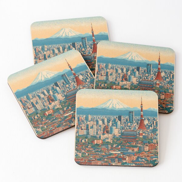 Item preview, Travel Poster of Tokyo Skyline with Mount Fuji and Tokyo Tower designed and sold by Artessie.
