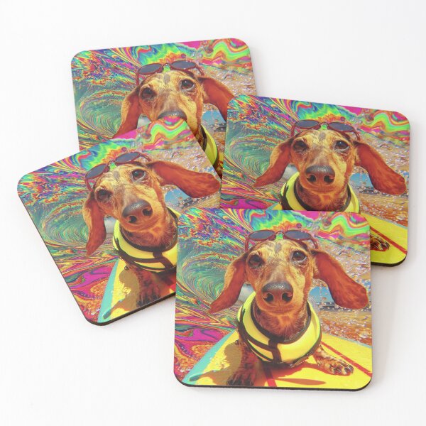 Item preview, Psychedelic Surf Dachshund designed and sold by Arthoughts.