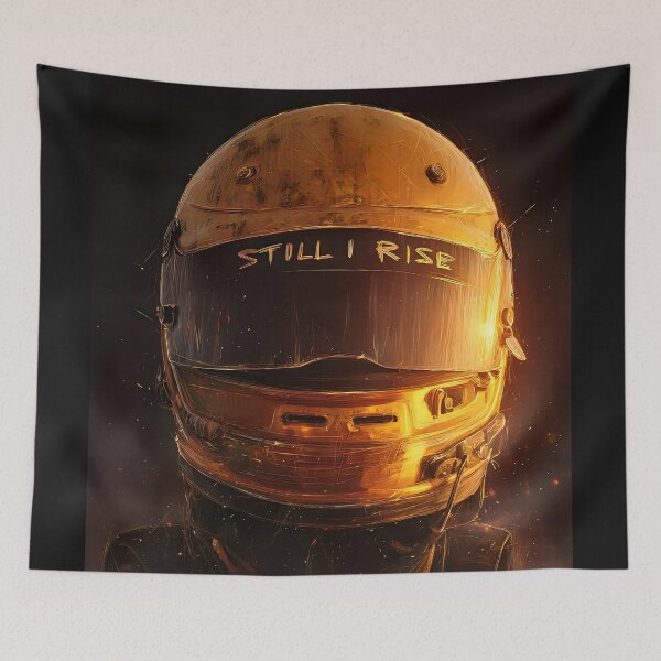 Item preview, Racing Against the Odds – Still I Rise Gold Helmet designed and sold by AI-Only Creations.