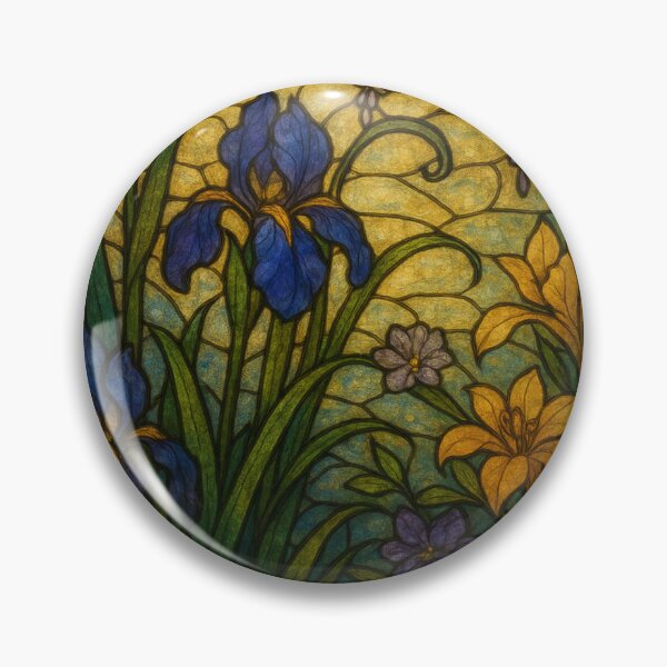 Item preview, Elegant Stained Glass Depicting Colorful Irises and Wisteria Blossoms designed and sold by Rue Market.