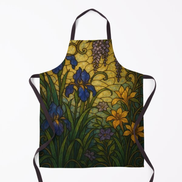 Item preview, Elegant Stained Glass Depicting Colorful Irises and Wisteria Blossoms designed and sold by Rue Market.